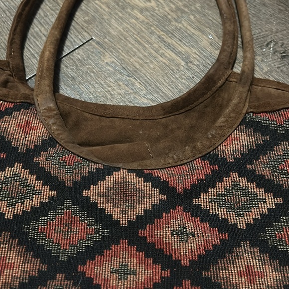 Handmade Himalayan Purse 100% Cotton & Suede Brown Orange Aztec Boho - Picture 5 of 13